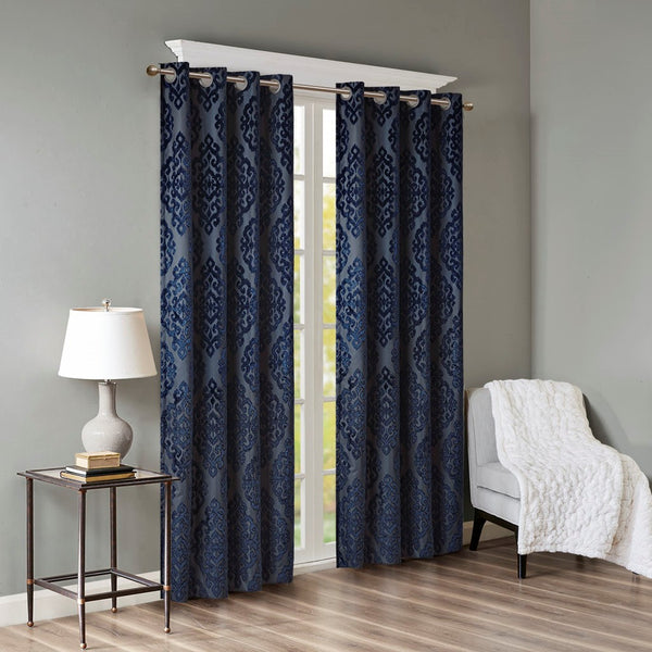 Mirage Knitted Jacquard Damask Total Blackout Grommet Top Curtain Panel by SunSmart - Gifts for You 'n Me