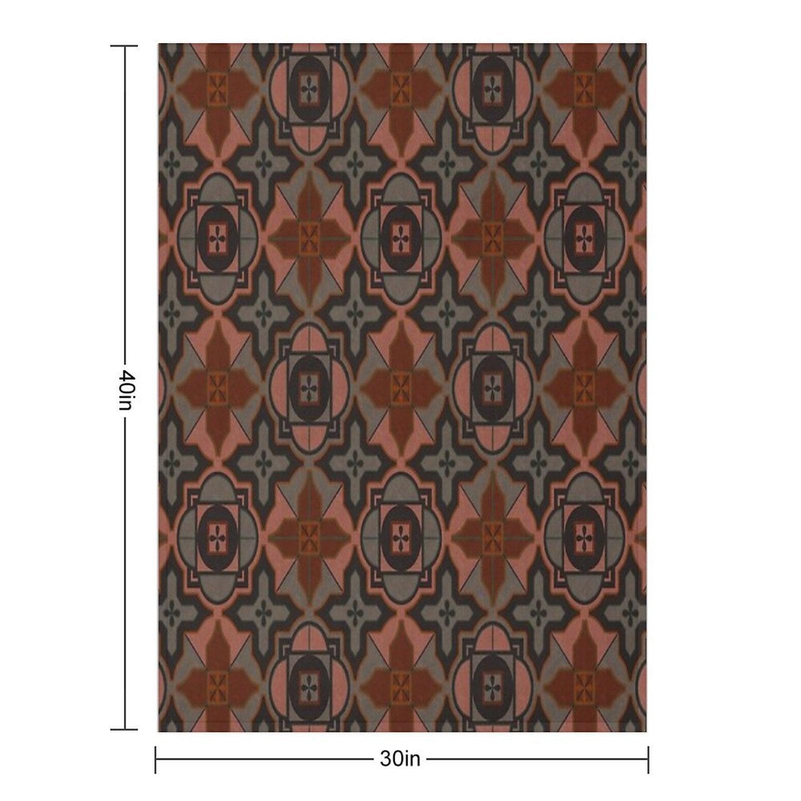 Muted Gray Acorn Brown Arabesque Style Tile Pattern Throw Blanket