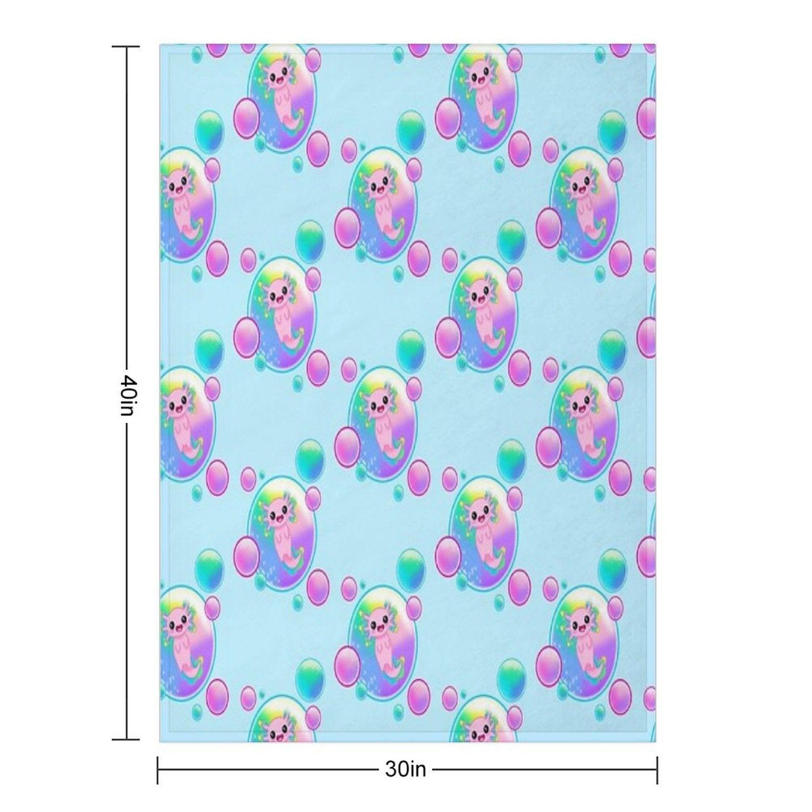 Kawaii Axolotl with Bubbles Throw Blanket