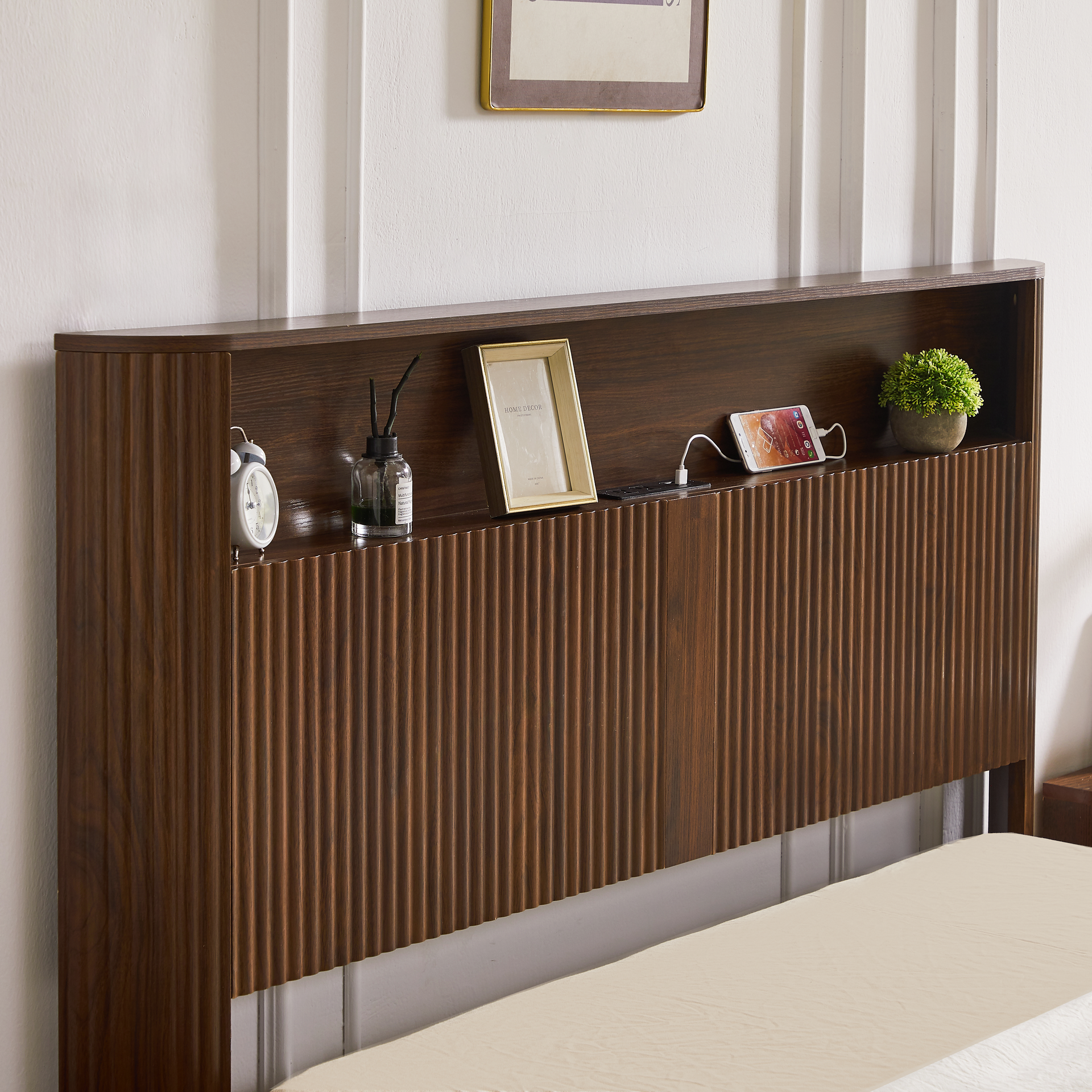 Full Extra Long Size Bed Frame with Storage Headboard