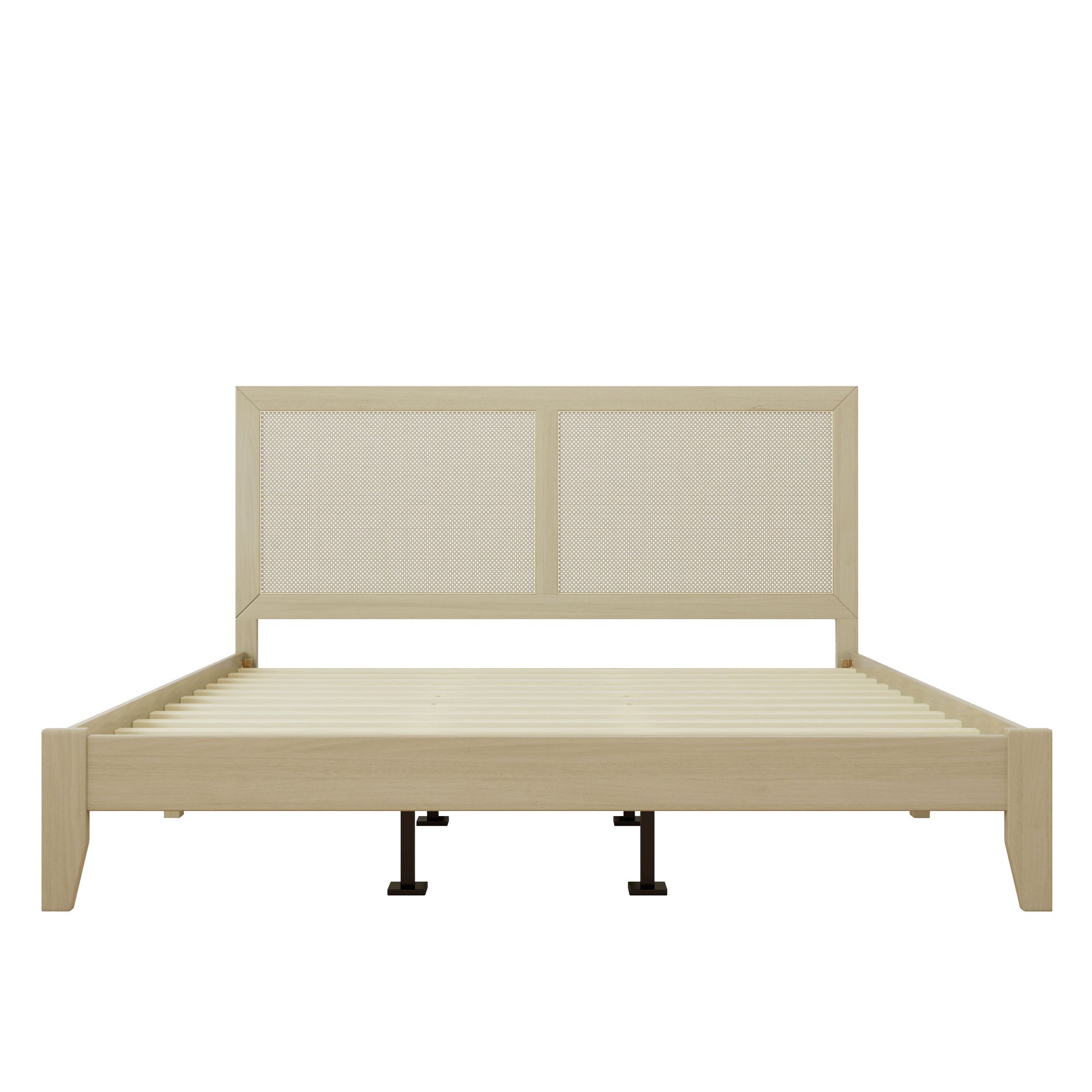 Solid Wood Platform California King Bed With Rattan