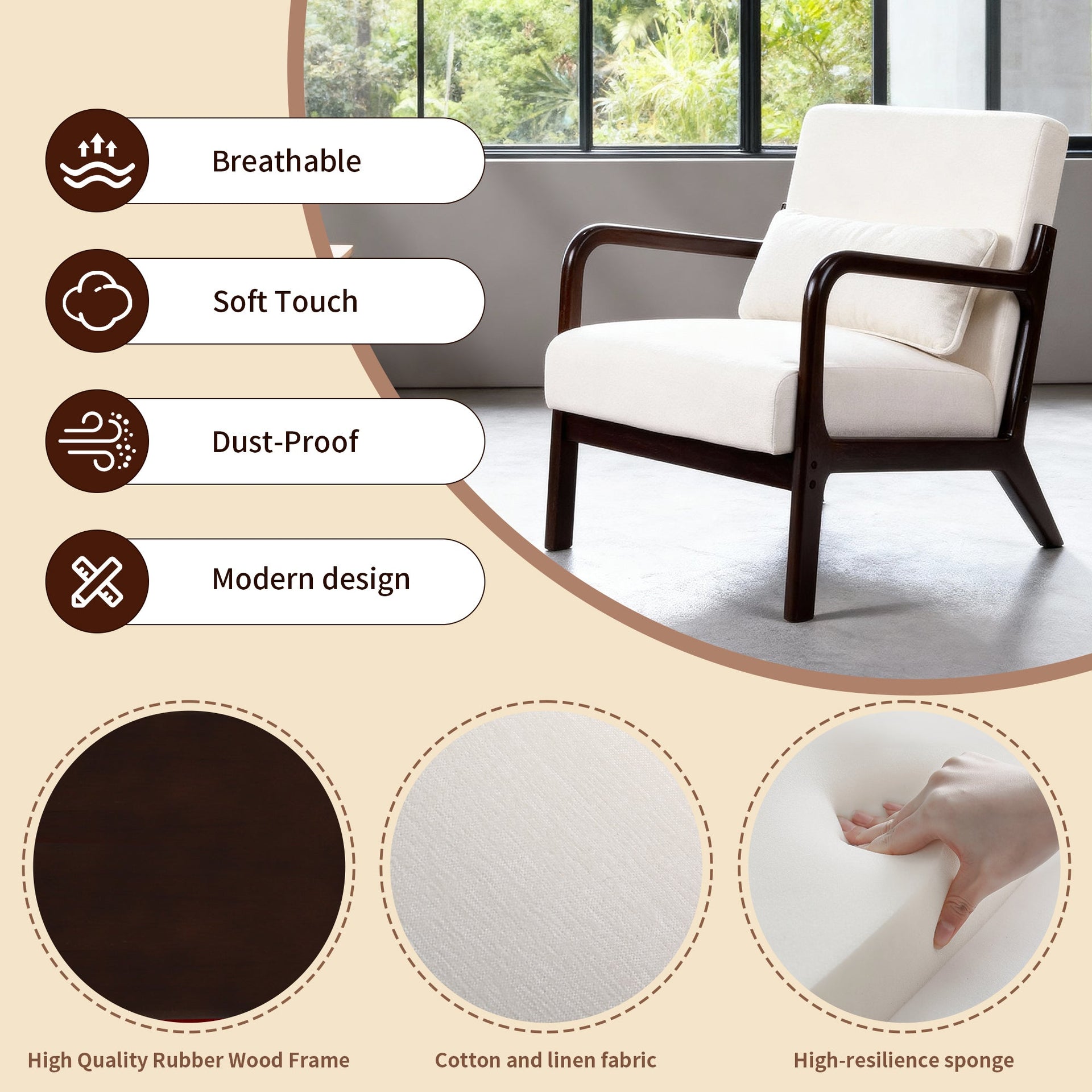 Antique Beige Cotton‑Linen Chair