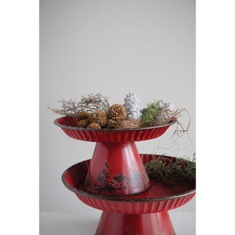 Decorative Metal Pedestals -Distressed Red Finish