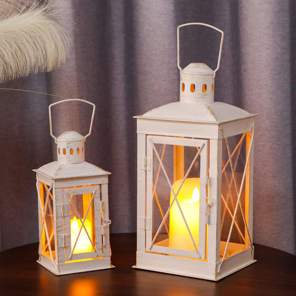 Set of 2 Decorative Candle Lantern Metal Candle Holder Hanging Lantern
