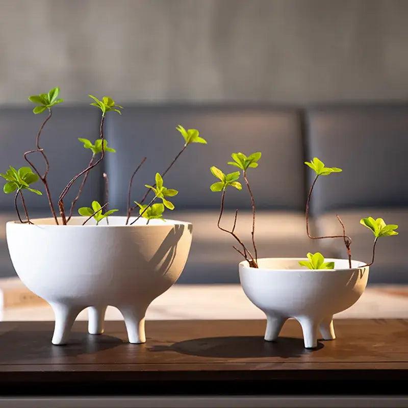 White Ceramic Tripod Planter