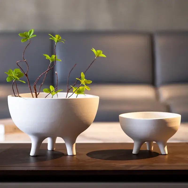 White Ceramic Tripod Planter