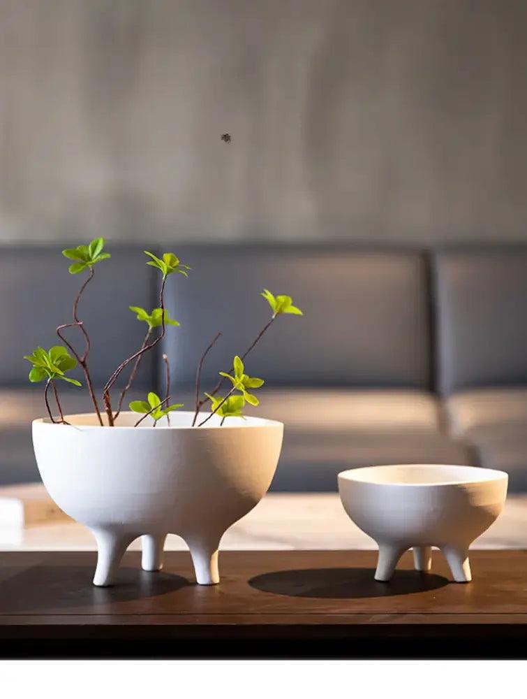 White Ceramic Tripod Planter