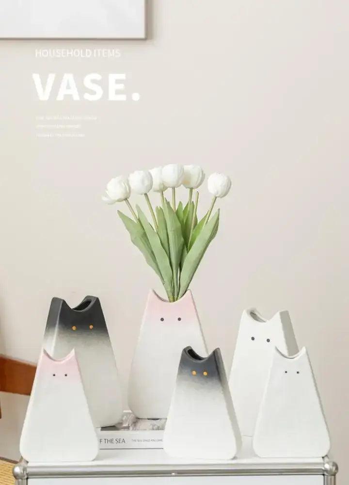 White Ceramic Cat Vase