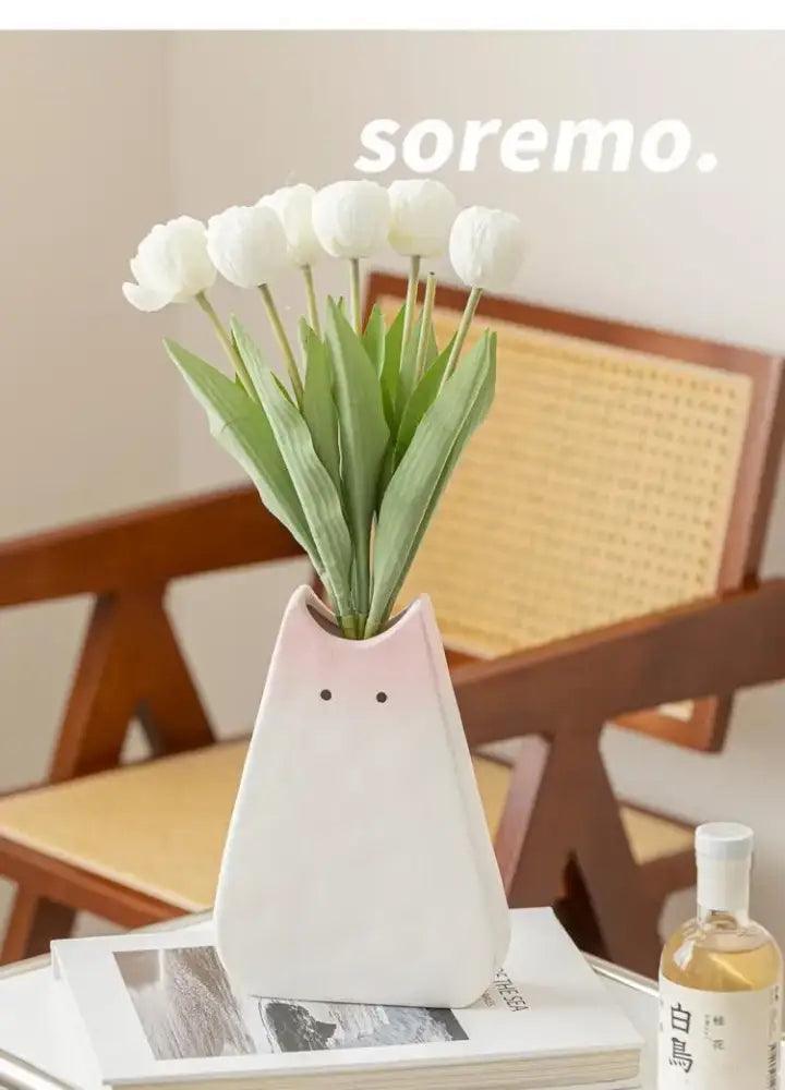 White Ceramic Cat Vase