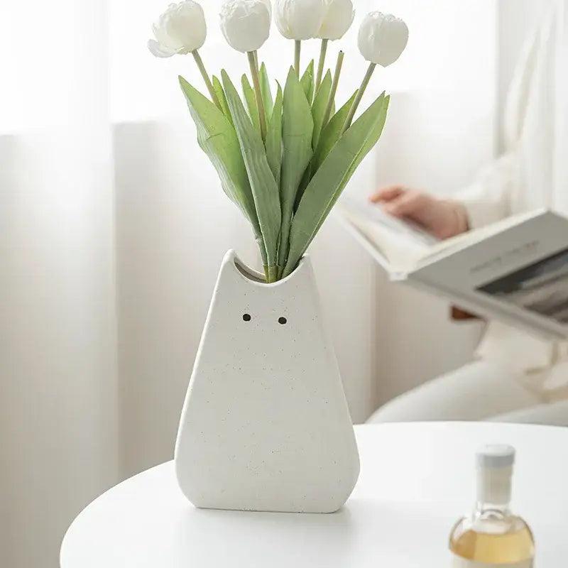 White Ceramic Cat Vase