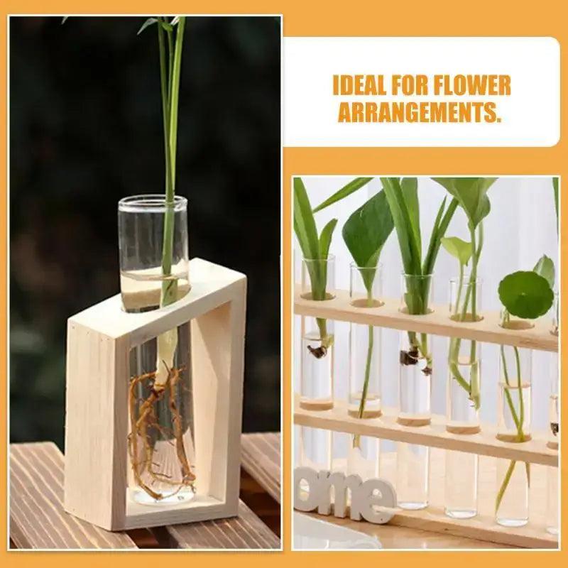 Wood Glass Test Tube Vase