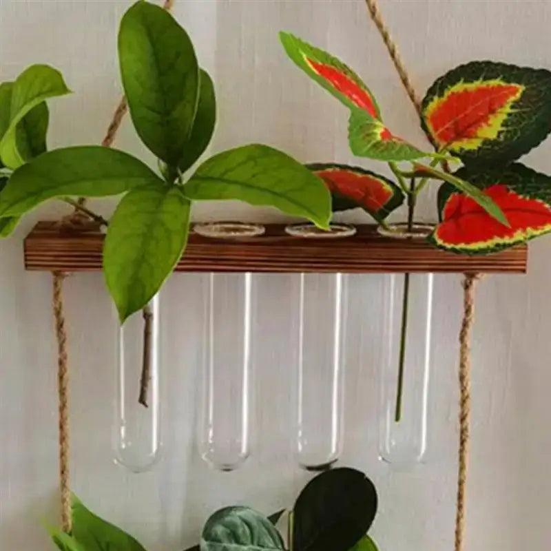 Wood Glass Test Tube Vase