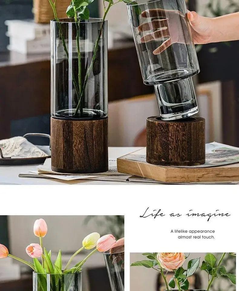 Retro Glass Wood Vase
