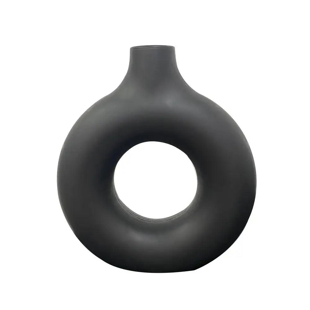 Black Ceramic Donut Vase