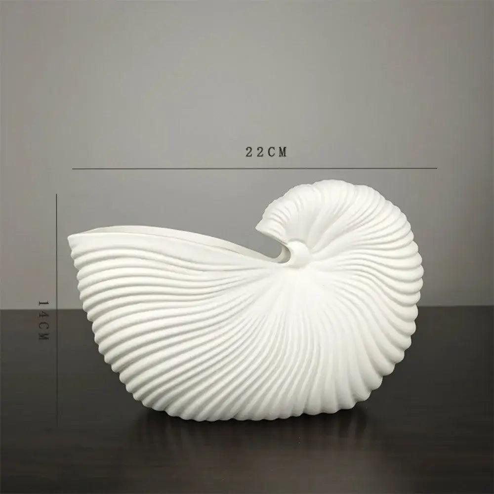 White Ribbed Ceramic Vase Shell Conch Design