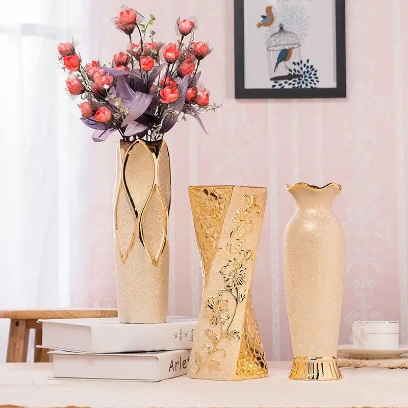 Gold Cream Ceramic Vase Set
