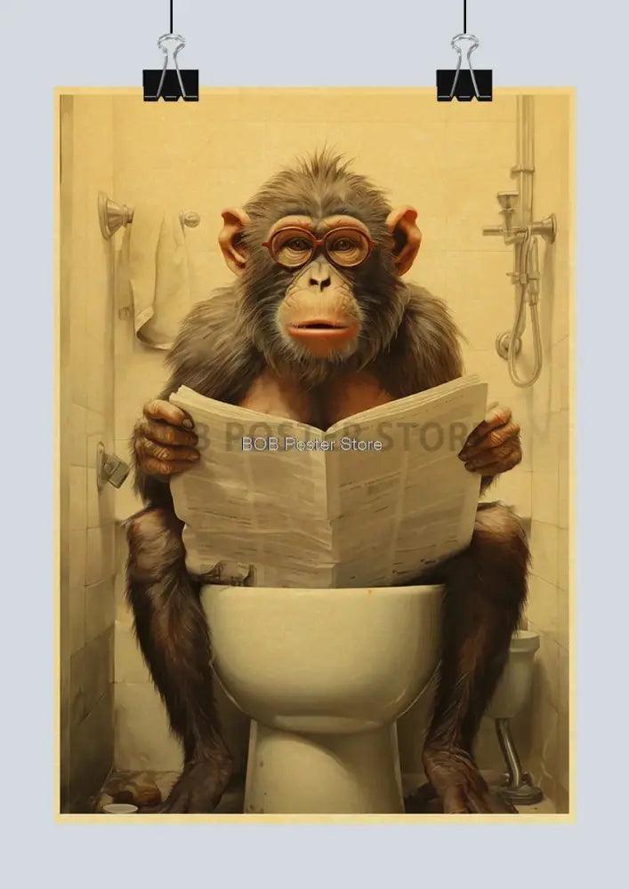 Vintage highland cow reading newspaper funny animal bathroom wall art