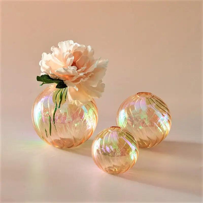 Peach Ribbed Glass Vase