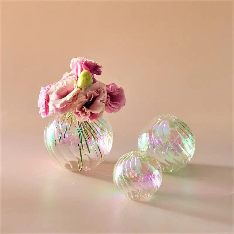 Peach Ribbed Glass Vase