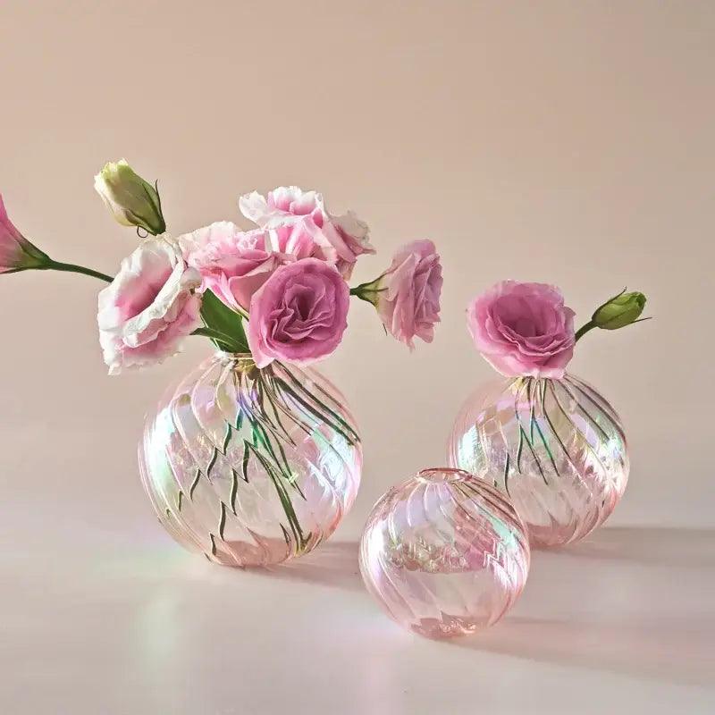 Peach Ribbed Glass Vase