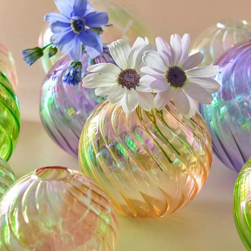 Peach Ribbed Glass Vase