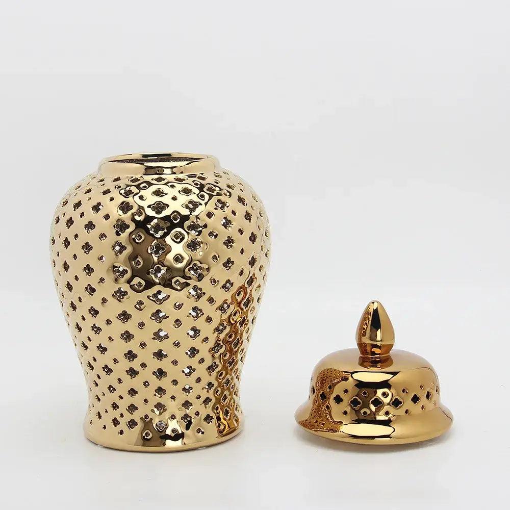 Gold Ceramic Temple Jar