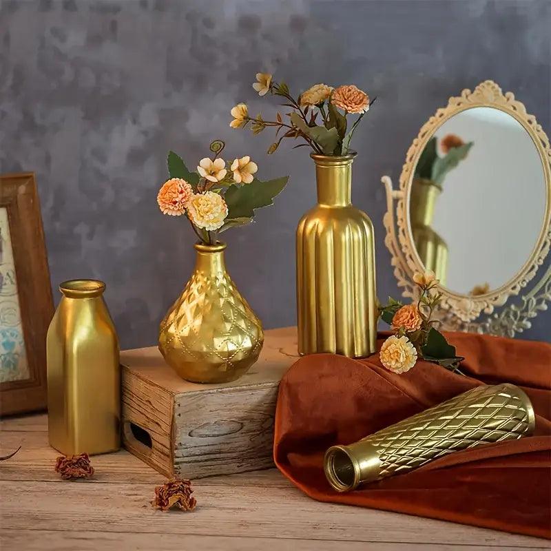 Gold Textured Glass Vase Set