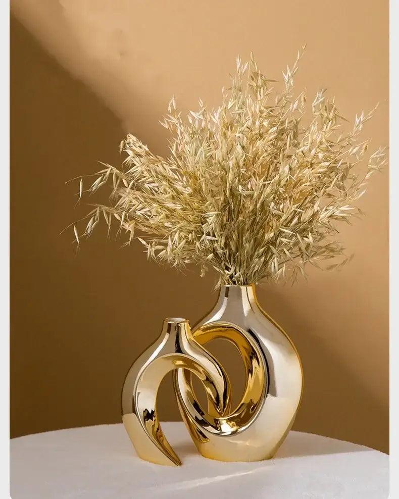 Golden Ceramic Flower Vase