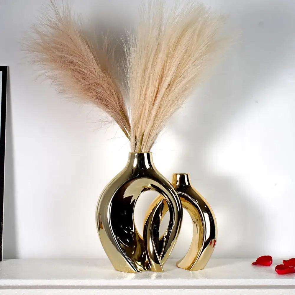 Golden Ceramic Flower Vase