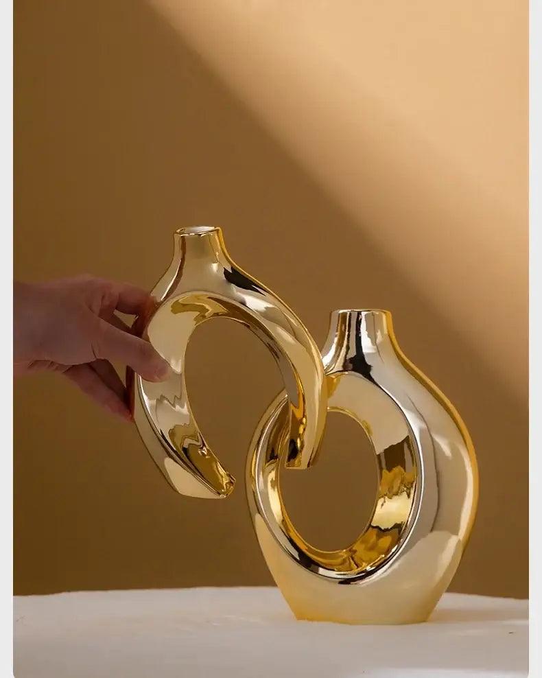 Golden Ceramic Flower Vase