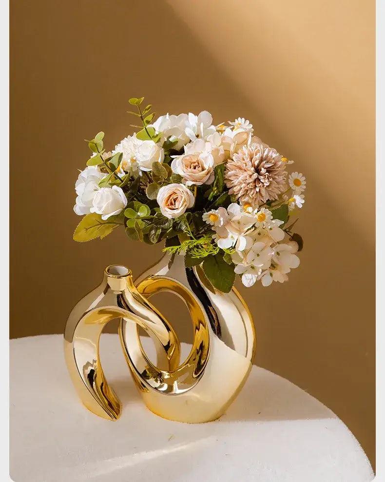 Golden Ceramic Flower Vase