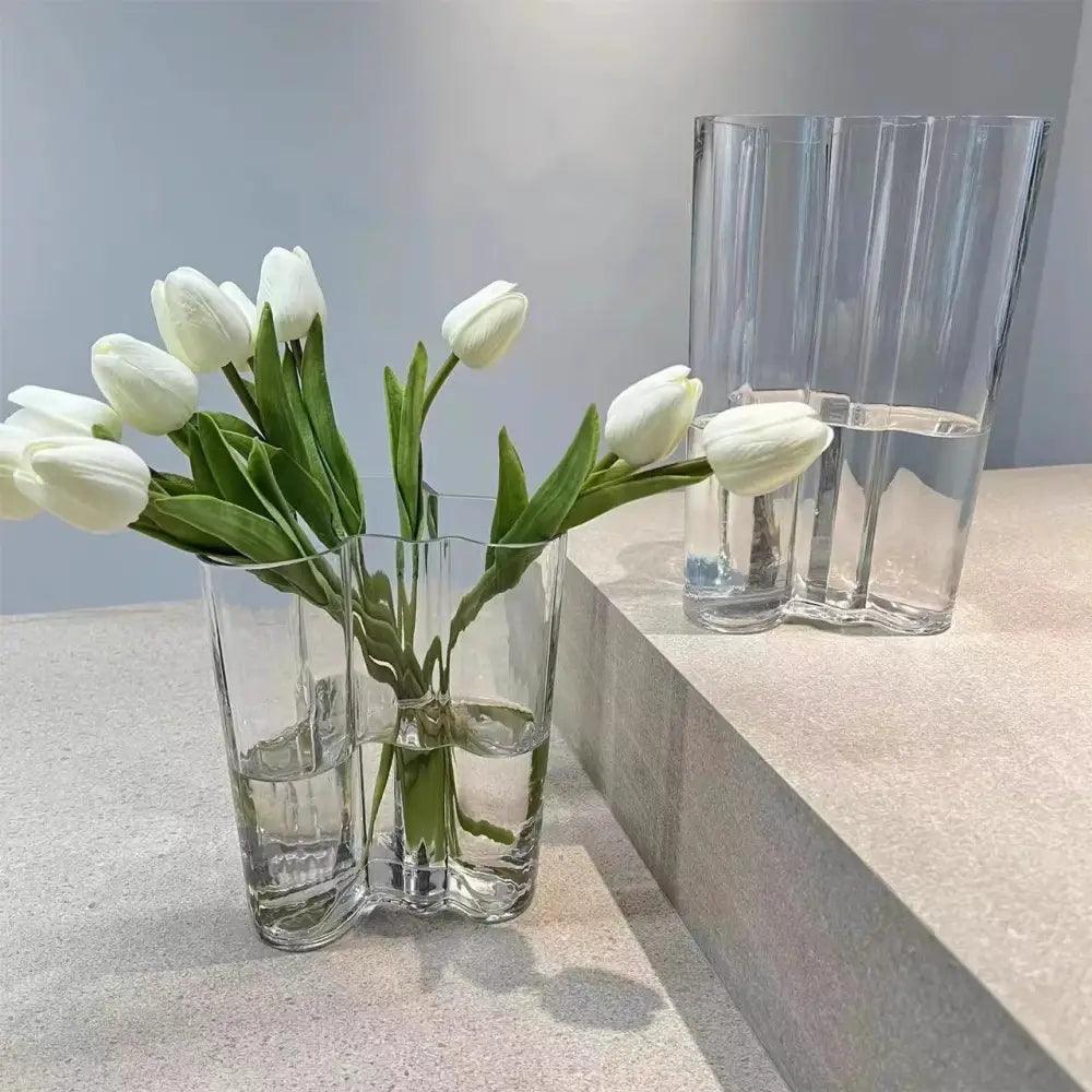 Emerald Glass Wavy Vase