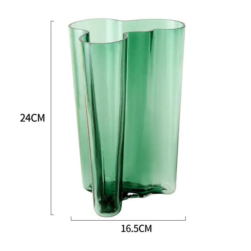 Emerald Glass Wavy Vase