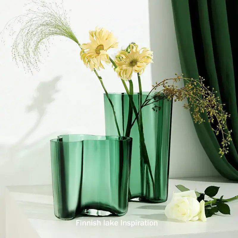 Emerald Glass Wavy Vase