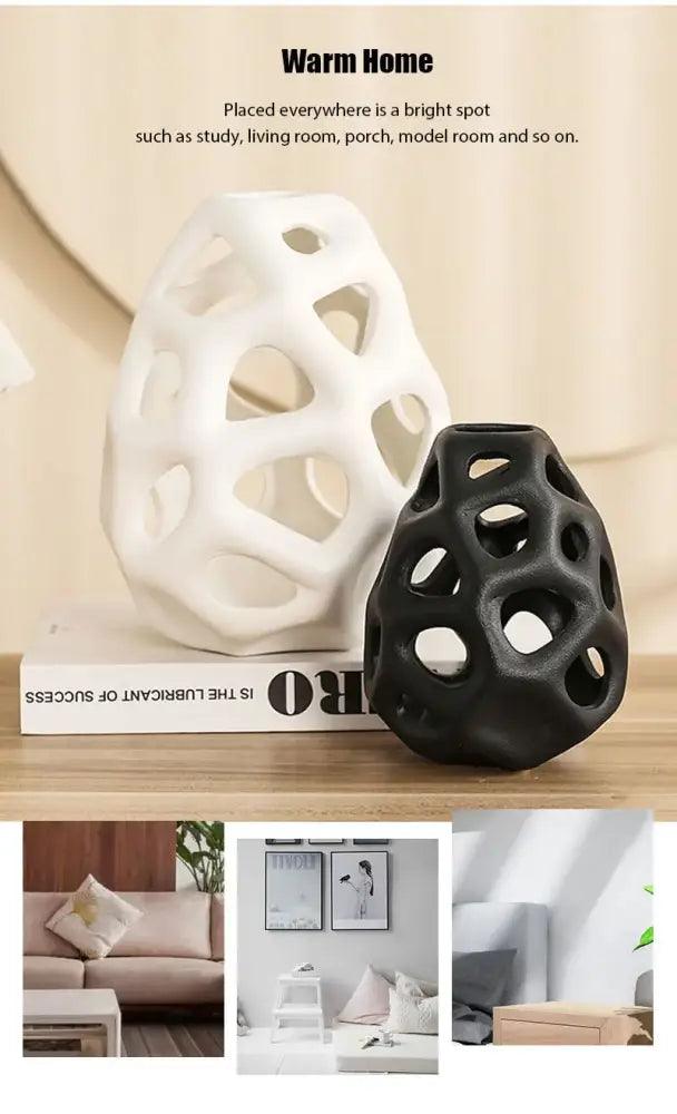 White Perforated Ceramic Vase for Living Room