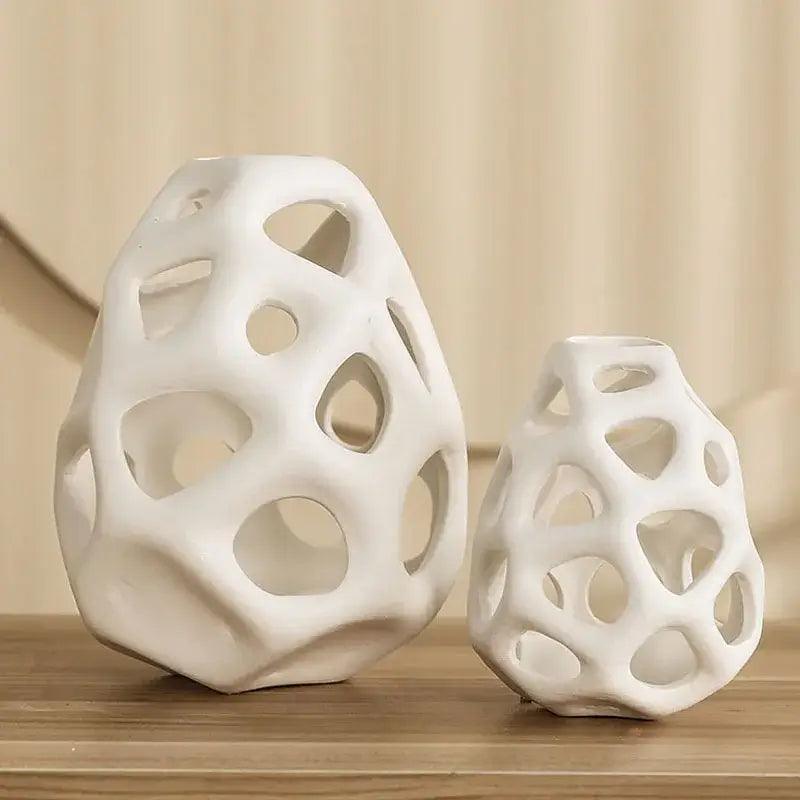 White Perforated Ceramic Vase for Living Room