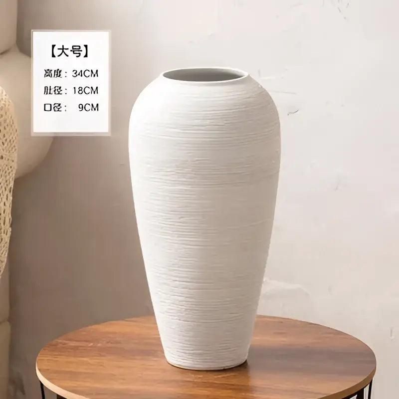 White Ribbed Ceramic Vase