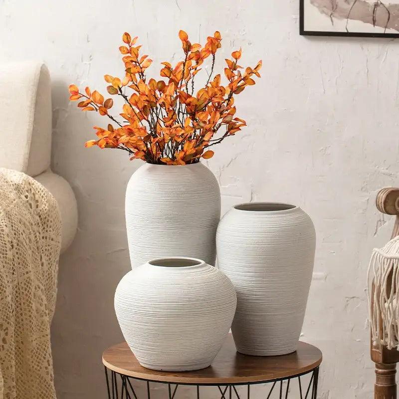 White Ribbed Ceramic Vase