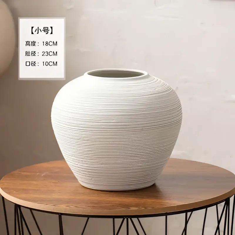 White Ribbed Ceramic Vase