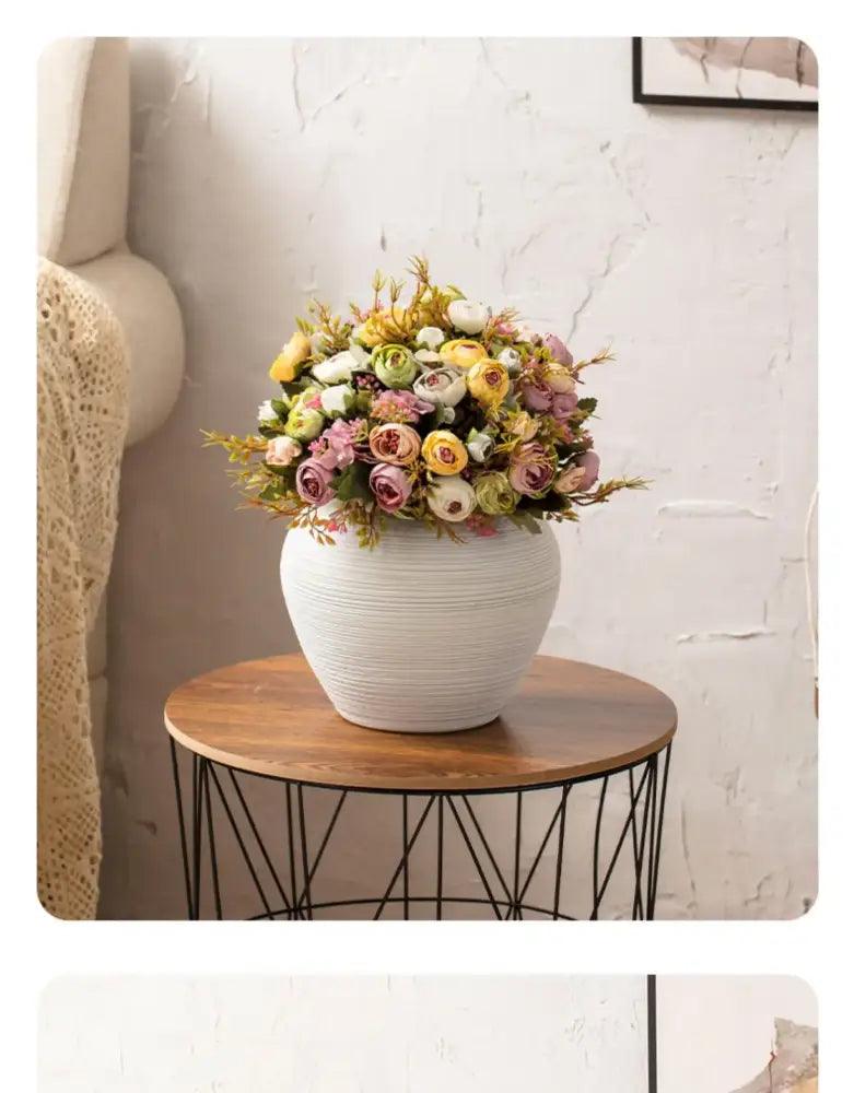 White Ribbed Ceramic Vase