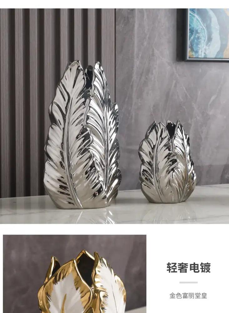 Gold Ceramic Feather Vase