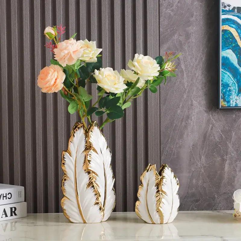 Gold Ceramic Feather Vase