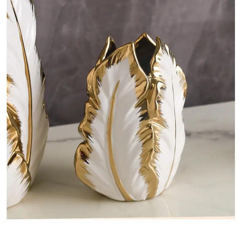 Gold Ceramic Feather Vase