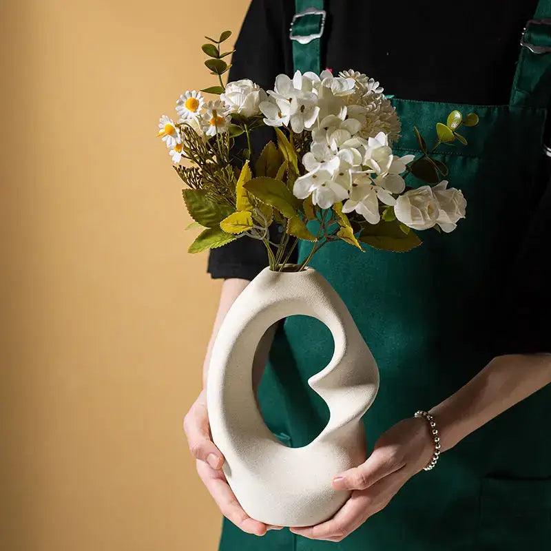 Cream Matte Ceramic Vase Set for Living Room