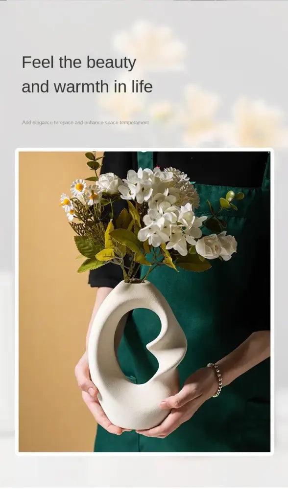 Cream Matte Ceramic Vase Set for Living Room