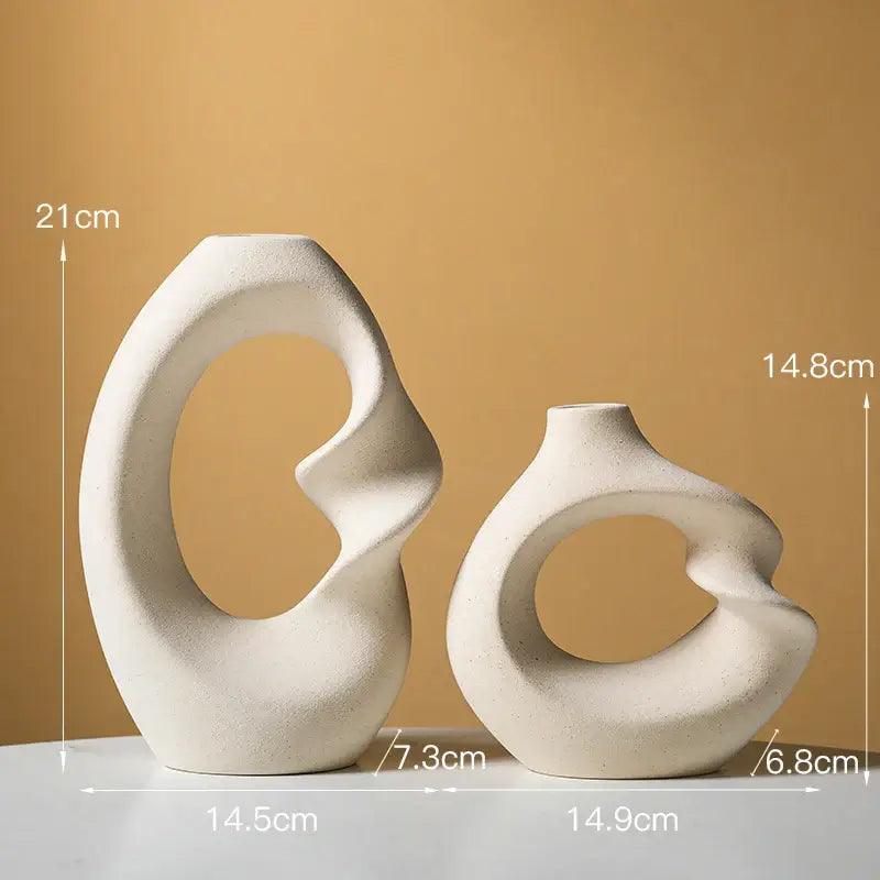 Cream Matte Ceramic Vase Set for Living Room