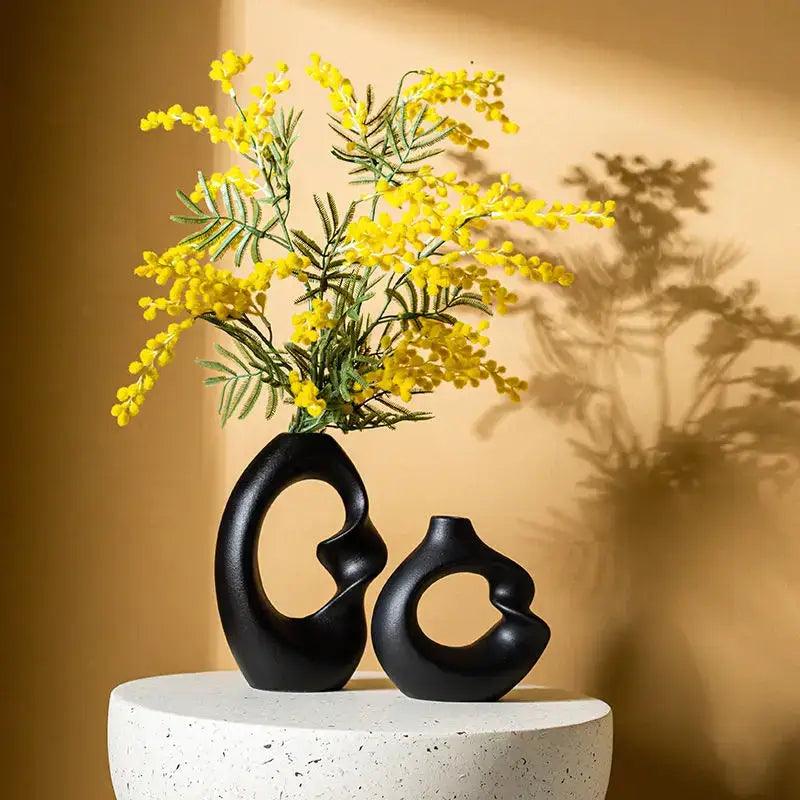 Cream Matte Ceramic Vase Set for Living Room
