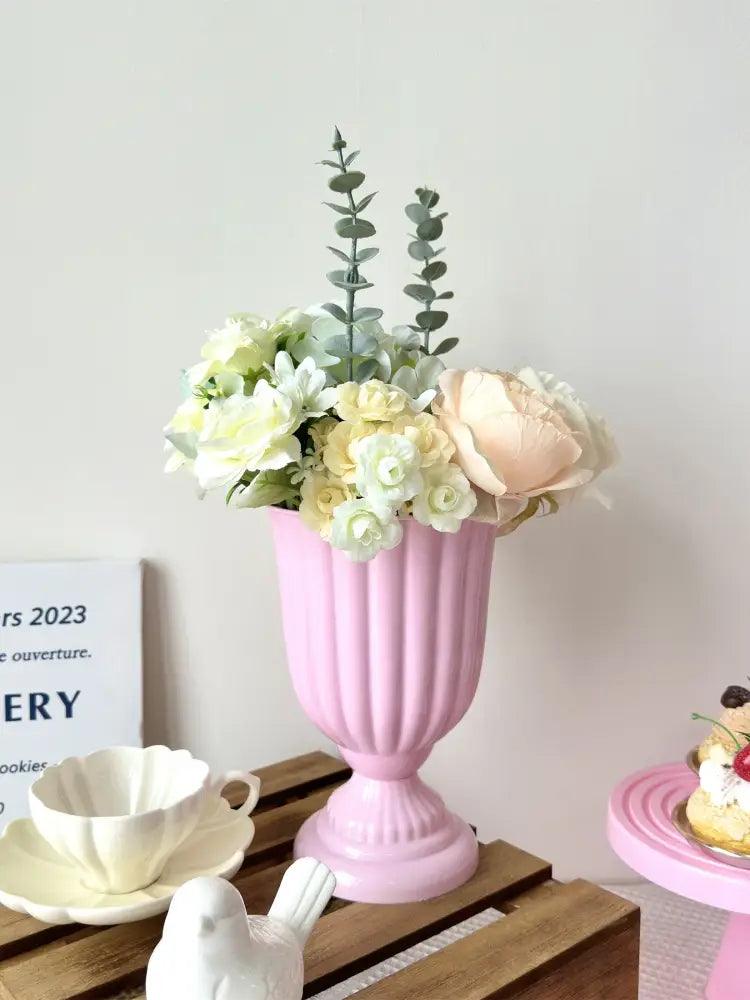 White peach and cream mini flower arrangement living room vase