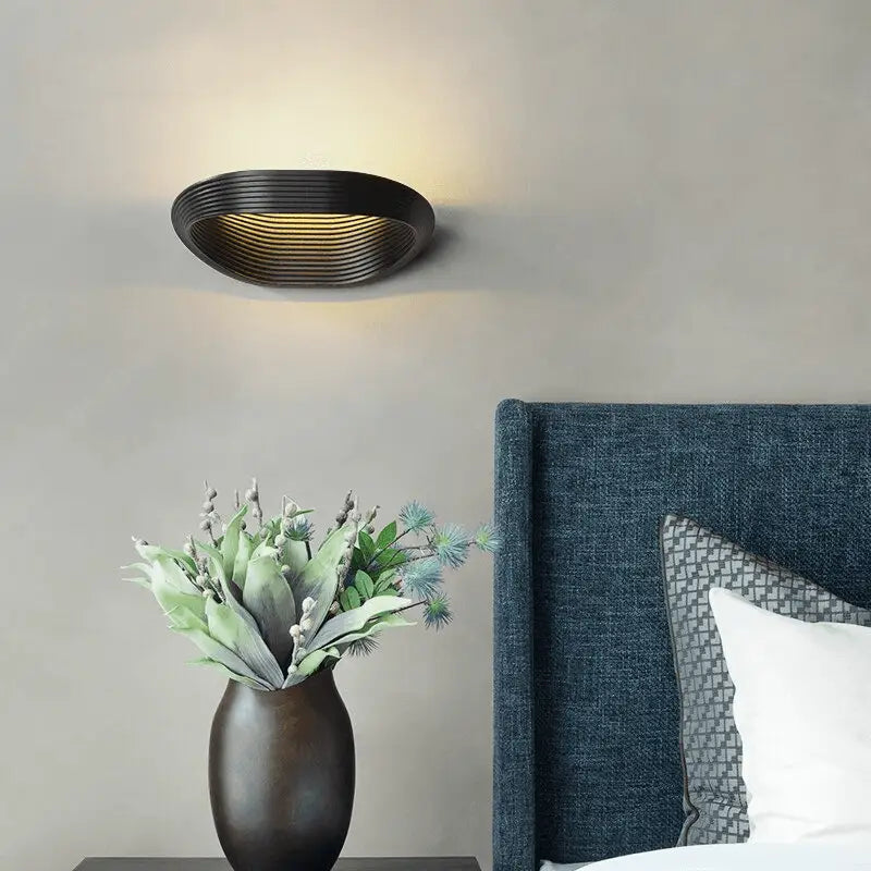 Black Curved Ridged Wall Sconce for Living Room