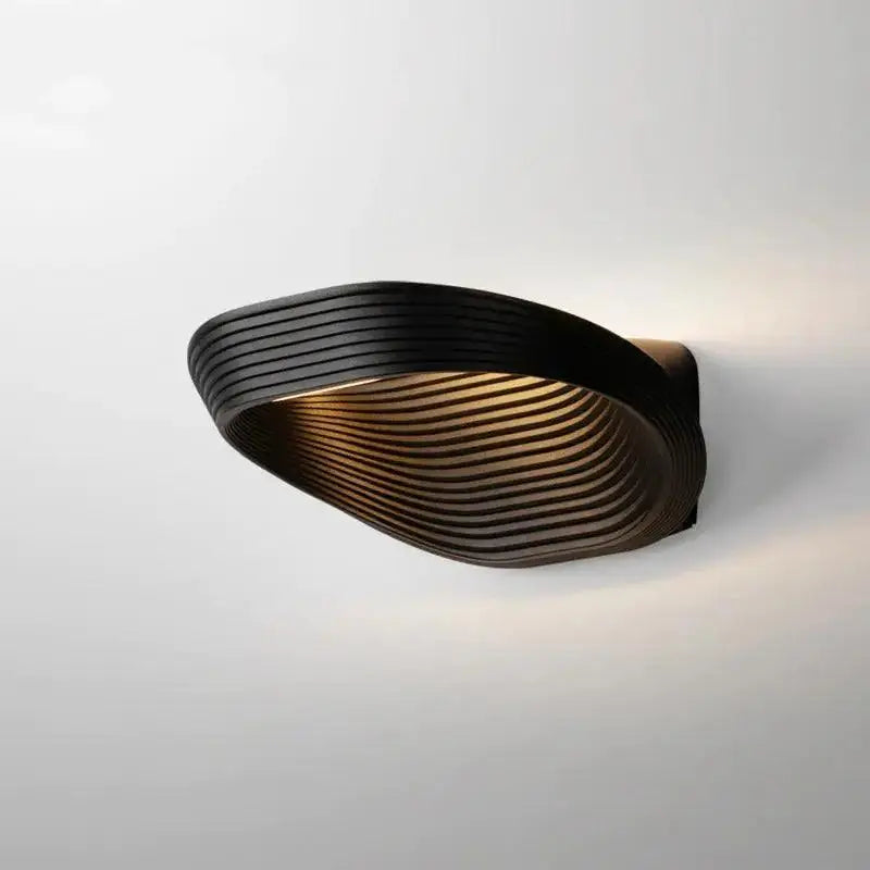 Black Curved Ridged Wall Sconce for Living Room